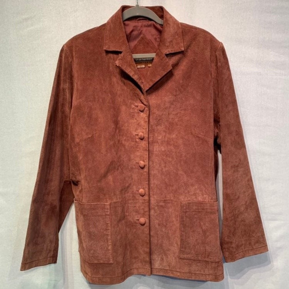 Stan Herman WASHABLE Suede leather jacket, color -berry, size large
